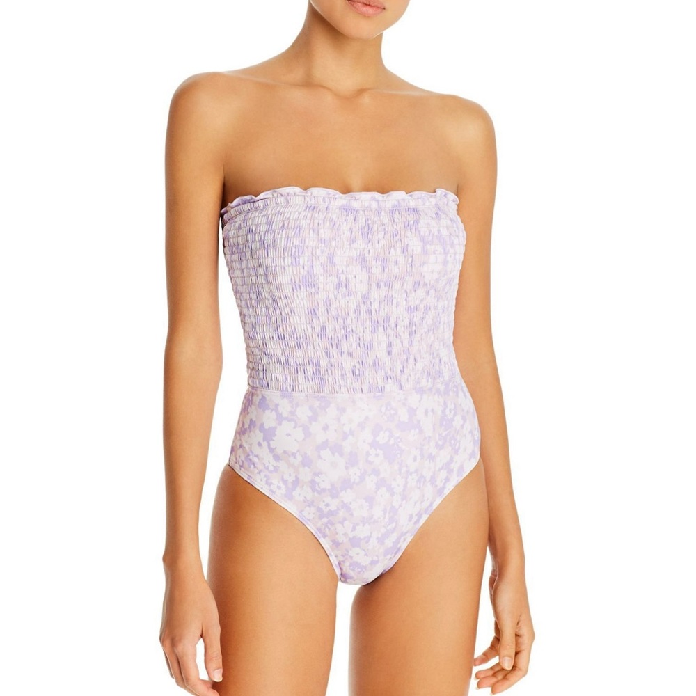 Peony Floral Print Strapless Smocked One-Piece Swimsuit Size 6 NWT